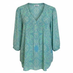 Rose & Olive paisley half button blouse